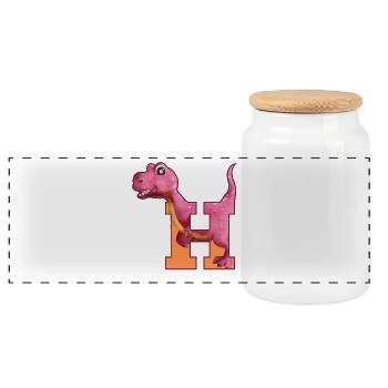 H - DINOSAUR, customizable - Panoramic Cookie Jar with Wooden Lid - white - Front