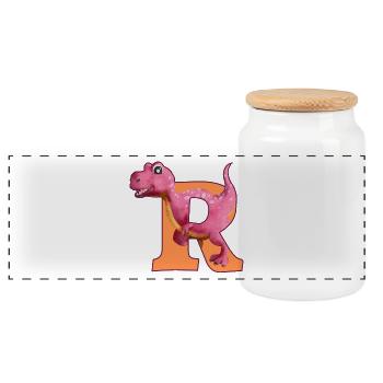 R - DINOSAUR, customizable - Panoramic Cookie Jar with Wooden Lid - white - Front