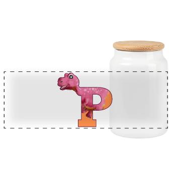 P - DINOSAURE, personnalisable - Boîte à biscuits avec couvercle en bois - blanc - Devant
