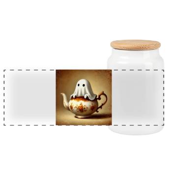 Ghost in the Teapot: Spooky Fun for Halloween - Panoramic Cookie Jar with Wooden Lid - white - Front