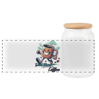 Cadeau tasse à café bonne humeur - Boîte à biscuits avec couvercle en bois - blanc - Devant