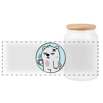 Müder Bär mit Kaffee - Panorama Keksdose mit Holzdeckel - Weiß - Vorne