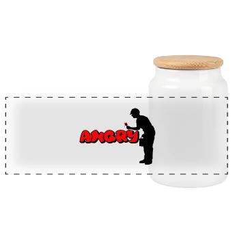 Angry - Panoramic Cookie Jar with Wooden Lid - white - Front