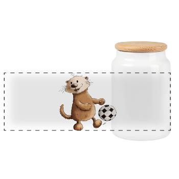Drollige Otter Spielt Fußball - Panorama Keksdose mit Holzdeckel - Weiß - Vorne