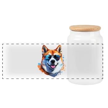 Akita Inu mit Sonnenbrille - Panorama Keksdose mit Holzdeckel - Weiß - Vorne