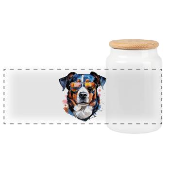 Appenzeller Sennenhund mit Sonnenbrille - Panorama Keksdose mit Holzdeckel - Weiß - Vorne