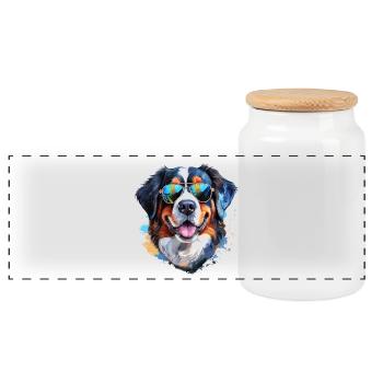 Berner Sennenhund mit Sonnenbrille - Panorama Keksdose mit Holzdeckel - Weiß - Vorne