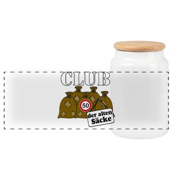 50.Geburtstag , 50 Jahre ,Club der alten Säcke(25) - Panorama Keksdose mit Holzdeckel - Weiß - Vorne