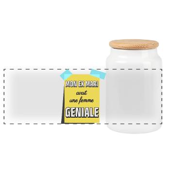 My ex husband had a great wife - Panoramic Cookie Jar with Wooden Lid - white - Front