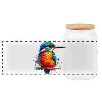 Kingfisher - Panoramic Cookie Jar with Wooden Lid - white - Front