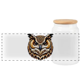 Owl - Panoramic Cookie Jar with Wooden Lid - white - Front