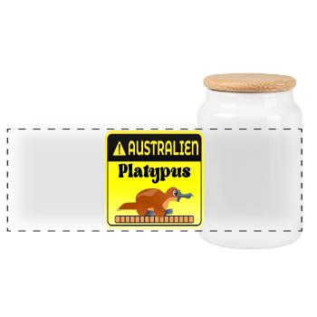 AUSTRALIEN PLATYPUS - Panorama Keksdose mit Holzdeckel - Weiß - Vorne