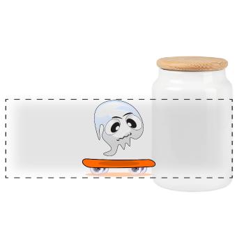 HALLOWEEN KOSTÜME GESPENSTER SKATEBOARD - Panorama Keksdose mit Holzdeckel - Weiß - Vorne