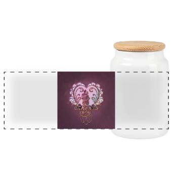 In the Embrace of the Heart. - Panoramic Cookie Jar with Wooden Lid - white - Front