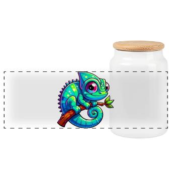 Chameleon - Panoramic Cookie Jar with Wooden Lid - white - Front
