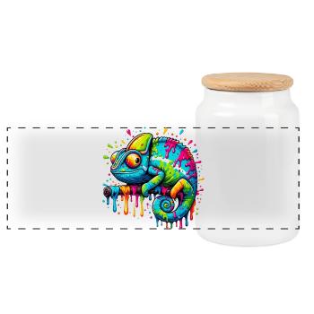 Caméléon - Boîte à biscuits avec couvercle en bois - blanc - Devant