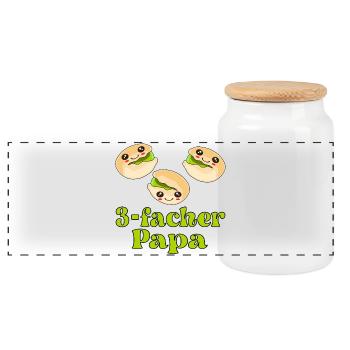 Dreifacher Papa - Vatertag 3 Kinder - Pistazien - Panorama Keksdose mit Holzdeckel - Weiß - Vorne