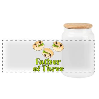 Père de trois enfants - Grossesse - Boîte à biscuits avec couvercle en bois - blanc - Devant