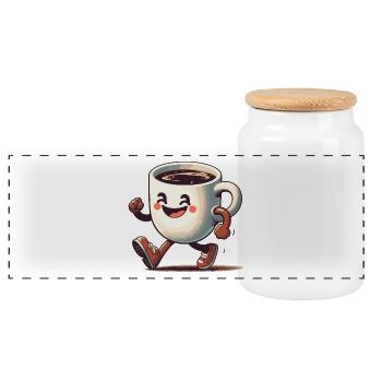 Tasse à café de bonne humeur cadeau - Boîte à biscuits avec couvercle en bois - blanc - Devant