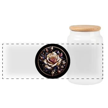 Rose im Diamantkranz - Rose Diamant Edelstein - Panorama Keksdose mit Holzdeckel - Weiß - Vorne