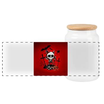 Pumpkin magic and fun with bones. - Panoramic Cookie Jar with Wooden Lid - white - Front