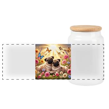 Conception d’amoureux des chiens carlin changeant dans le ciel - Boîte à biscuits avec couvercle en bois - blanc - Devant