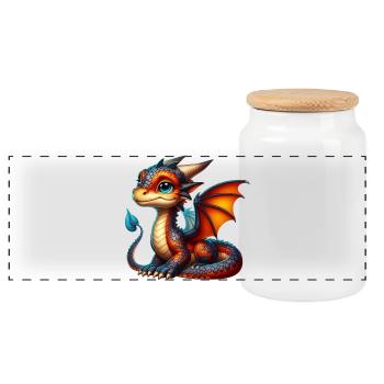 Dragon - Panoramic Cookie Jar with Wooden Lid - white - Front