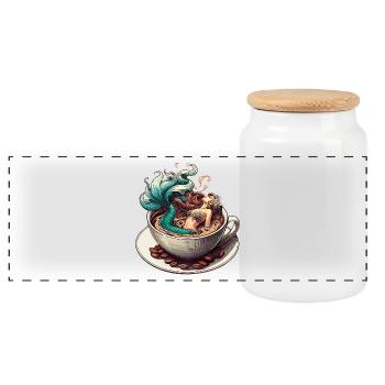 Mermaid Mermaid Bathes in Coffee Gift - Panoramic Cookie Jar with Wooden Lid - white - Front