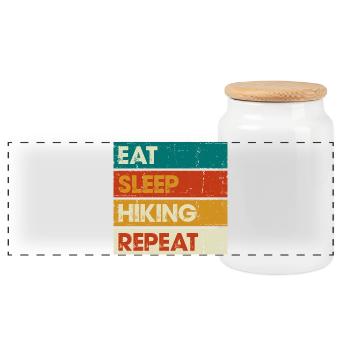 Eat Sleep Hiking Repeat Distressed Stripes - Panoramic Cookie Jar with Wooden Lid - white - Front