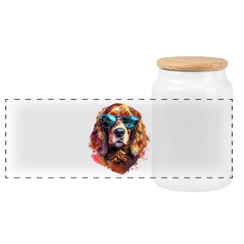 Cocker Spaniel mit Sonnenbrille - Panorama Keksdose mit Holzdeckel - Weiß - Vorne