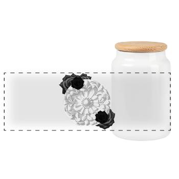 Grabstein Ornament, Rosenblüte, goth - Panorama Keksdose mit Holzdeckel - Weiß - Vorne
