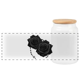 rosenblüten mit rosenkranz, gothic motiv - Panorama Keksdose mit Holzdeckel - Weiß - Vorne
