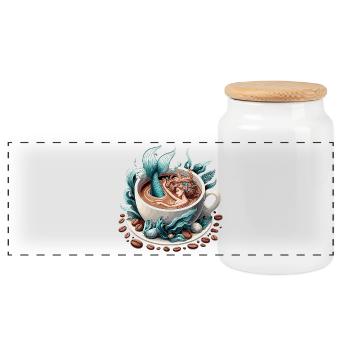 Mermaid Mermaid Bathes in Coffee Gift - Panoramic Cookie Jar with Wooden Lid - white - Front