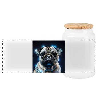 Futuristischer Hund mit Glitzerakzenten - Panorama Keksdose mit Holzdeckel - Weiß - Vorne