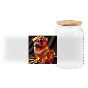 Farbexplosiver Bulldog Skulptur - Panorama Keksdose mit Holzdeckel - Weiß - Vorne