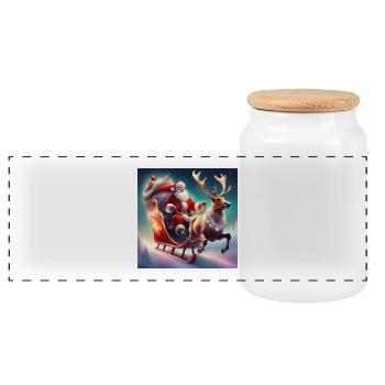 Santa Claus, Sleigh, Christmas Poster - Panoramic Cookie Jar with Wooden Lid - white - Front