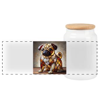 Stained Glass Bulldog Decorative Figure - Panoramic Cookie Jar with Wooden Lid - white - Front
