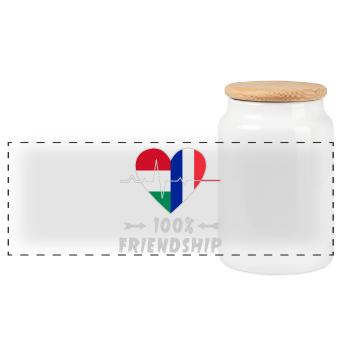 Ungarn und Frankreich 100% Freundschaft - Panorama Keksdose mit Holzdeckel - Weiß - Vorne