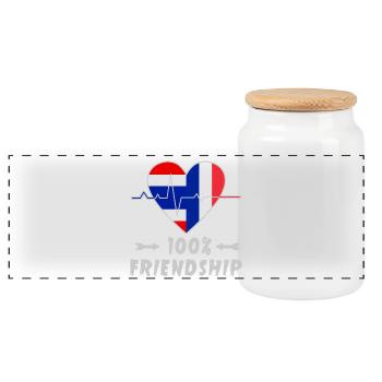Thailand and France 100% friendship - Panoramic Cookie Jar with Wooden Lid - white - Front