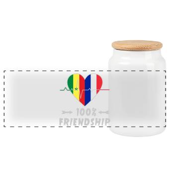 Senegal und Frankreich 100% Freundschaft - Panorama Keksdose mit Holzdeckel - Weiß - Vorne