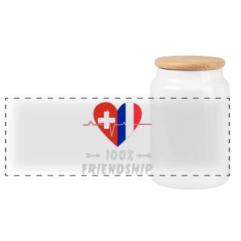 Schweiz und Frankreich 100% Freundschaft - Panorama Keksdose mit Holzdeckel - Weiß - Vorne