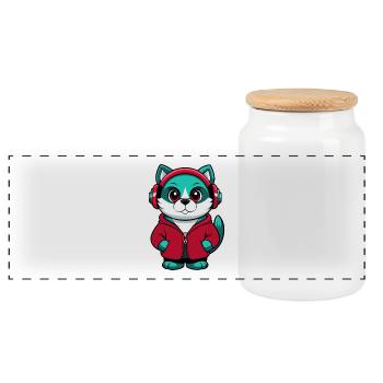 Aigle Chat Race Dessin Animé Kawaii Animal Pet - Boîte à biscuits avec couvercle en bois - blanc - Devant