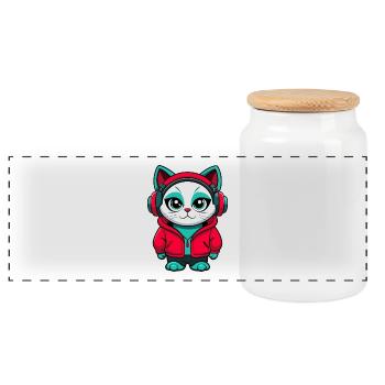 Arabian Mau Cat Breed Cartoon Kawaii Animal Pet - Panoramic Cookie Jar with Wooden Lid - white - Front