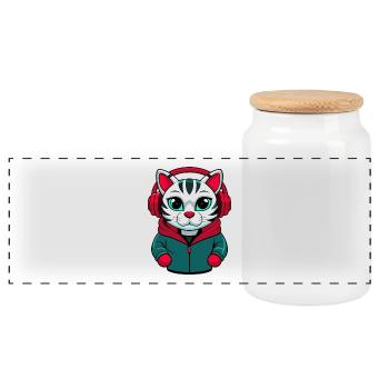 Bengal Cat Breed Cartoon Kawaii Animal Pet - Panoramic Cookie Jar with Wooden Lid - white - Front