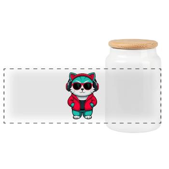 Bambino Chat Race Dessin Animé Kawaii Animal Pet - Boîte à biscuits avec couvercle en bois - blanc - Devant