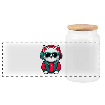 Chat américain à poil court race dessin animé Kawaii Animal - Boîte à biscuits avec couvercle en bois - blanc - Devant