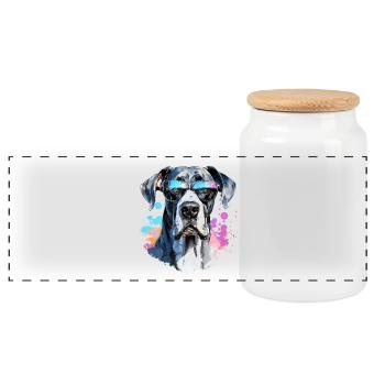 Dogge mit Sonnenbrille - Panorama Keksdose mit Holzdeckel - Weiß - Vorne