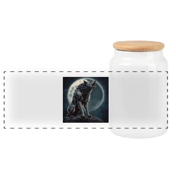 Werwolf, Monster, Halloween, Vollmond - Panorama Keksdose mit Holzdeckel - Weiß - Vorne