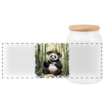 Panda eating! - Panoramic Cookie Jar with Wooden Lid - white - Front