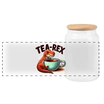 Tea Rex Tea Rex Tea Drinker Gift - Panoramic Cookie Jar with Wooden Lid - white - Front